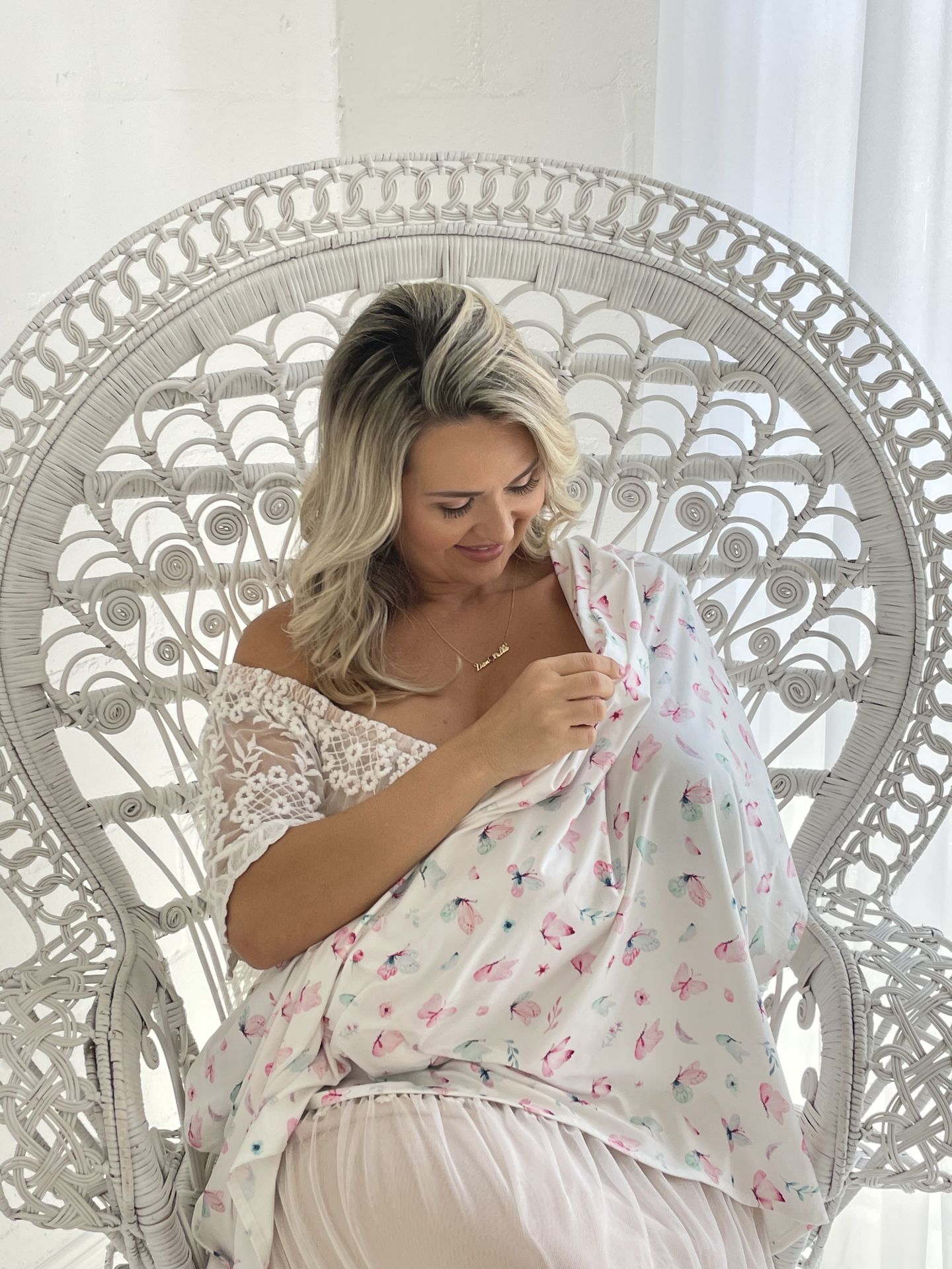 Swaddle draped as a nursing cover